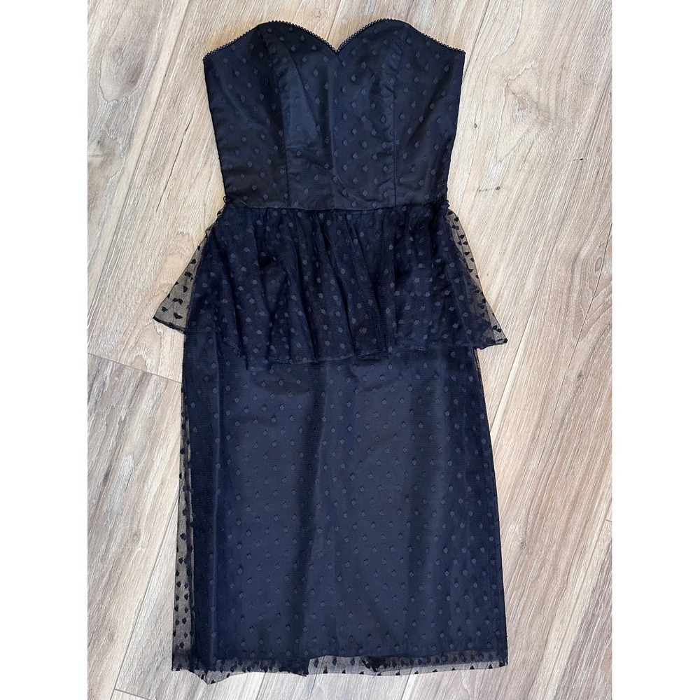 Vintage Jolie Madame Swiss Dot Peplum Strapless Dress Size 7/8‎ Retro Glam 80's
